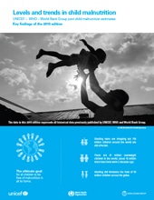 「父子家庭+父親支援プロジェクト」で得た知見を、国内の子育て支援施策の拡充だけではなく、国外の支援でも役立てるために作成された英文・和『子どもの栄養不良に関する報告書2015年版(原題：Levels and trends in child malnutrition−
Key findings of the 2015 edition）』
