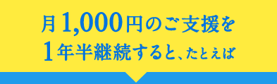 月1,000円のご支援を1年半継続すると、たとえば